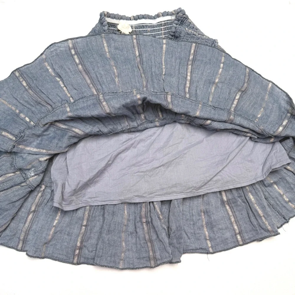 Surf Gypsy Blue Metallic Stripe Tiered Mini Skirt Smocked Boho Beach Medium - Picture 5 of 8